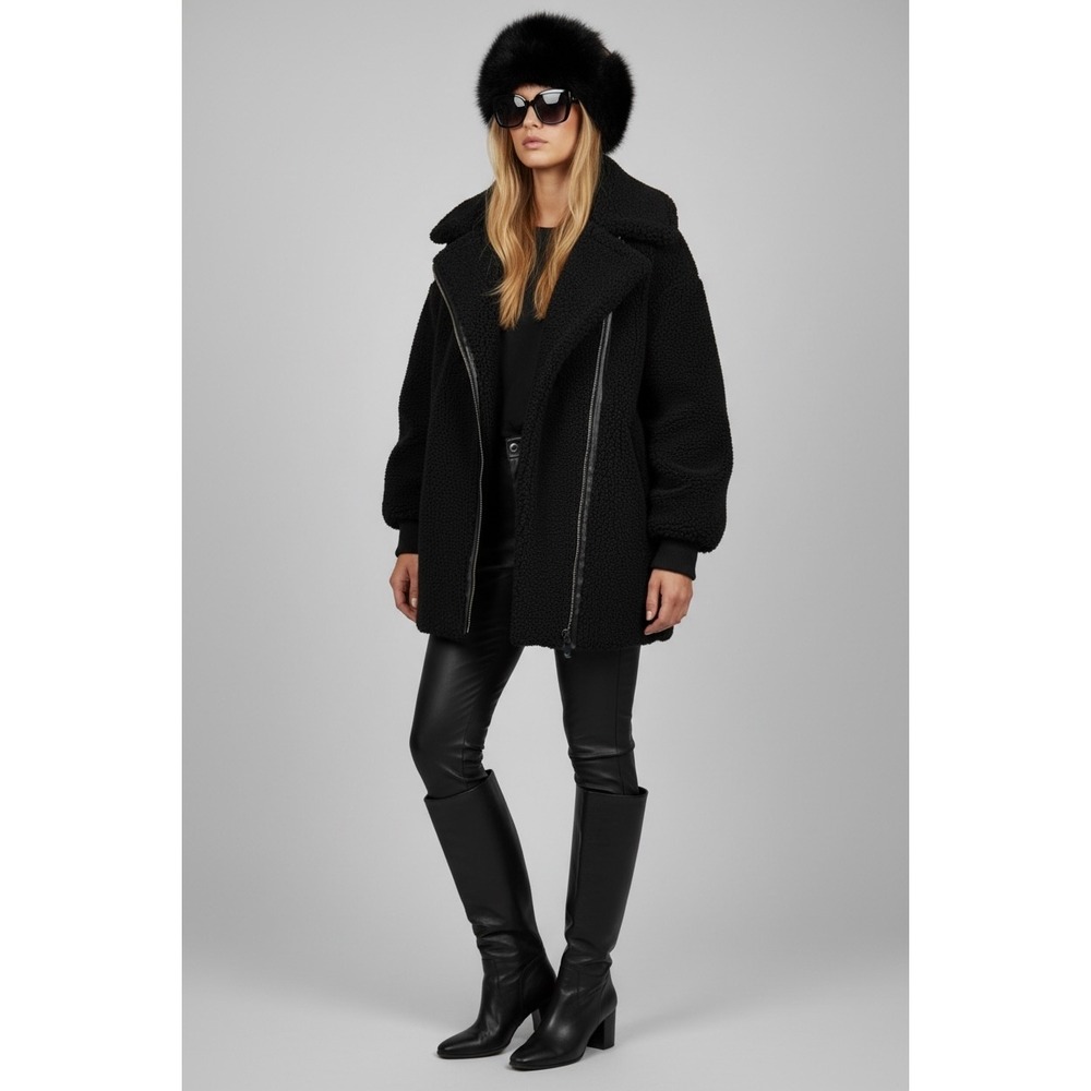 NEW NVLT Black Faux Shearling Teddy Coat Faux Leather Trim XL Poshmark Jackets
